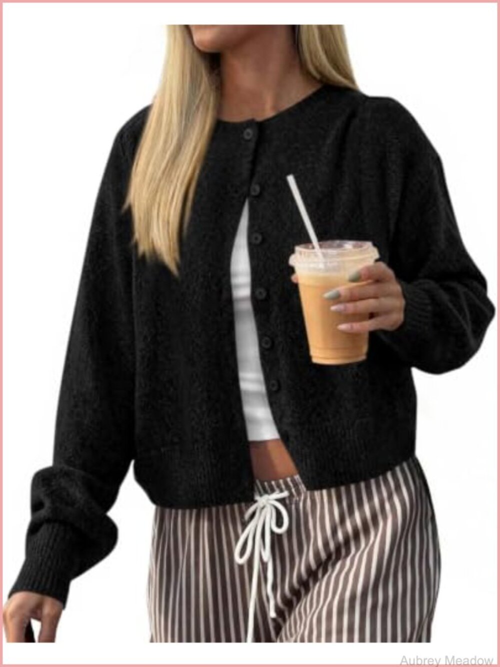 Lightweight Cropped Cardigan Sweater Women Crew Neck Button Front